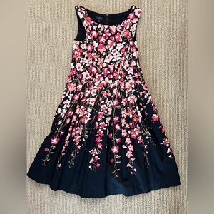 Talbots Floral Fit & Flare Dress Sleeveless Black Pink Women’s Size 6